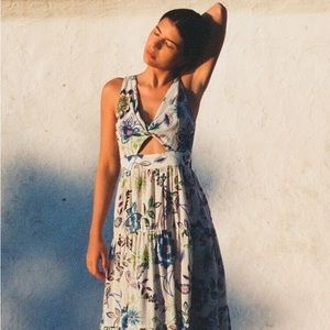 Zara white and blue floral maxi dress